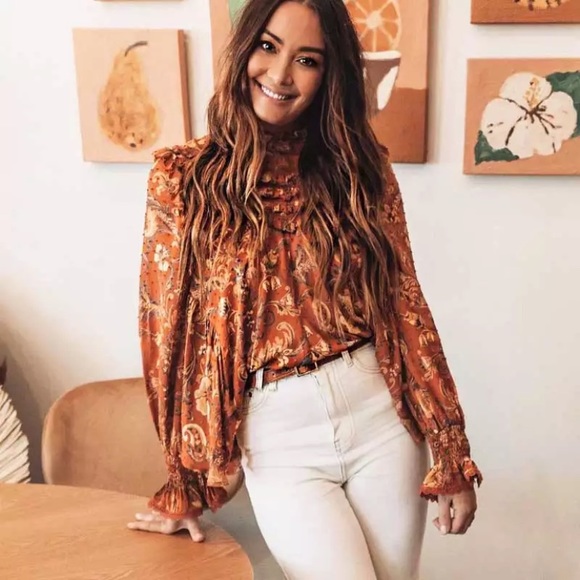 Tops - SOLD OUT Rust Vintage Style Floral Ruffle Boho Blouse